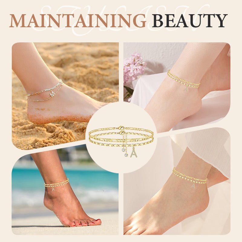 Luxe Layered Anklet | Gold Chain with Rhinestones, Adjustable Fit - Hartwella