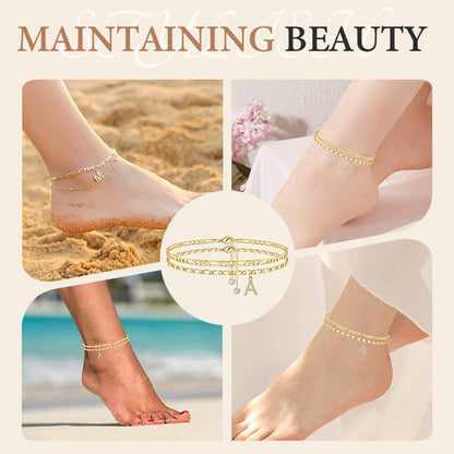 Luxe Layered Anklet | Gold Chain with Rhinestones, Adjustable Fit - Hartwella