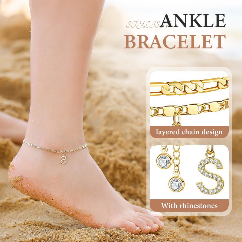 Luxe Layered Anklet | Gold Chain with Rhinestones, Adjustable Fit - Hartwella