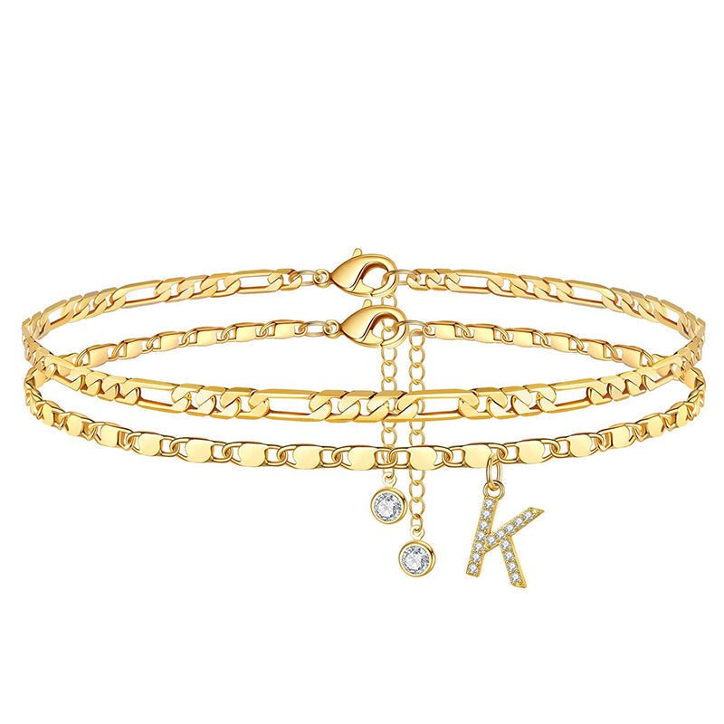 Luxe Layered Anklet | Gold Chain with Rhinestones, Adjustable Fit - Hartwella