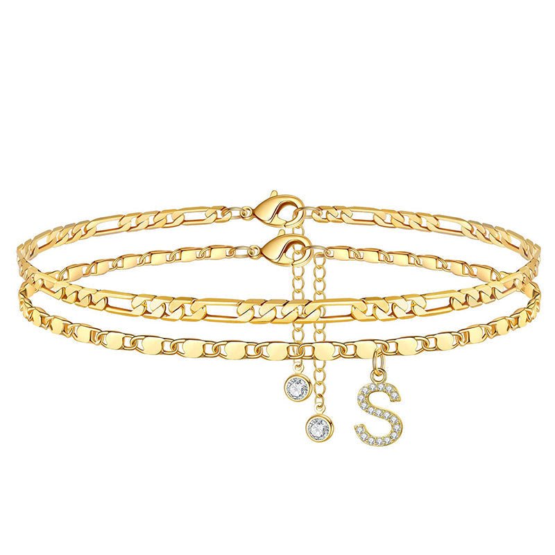 Luxe Layered Anklet | Gold Chain with Rhinestones, Adjustable Fit - Hartwella