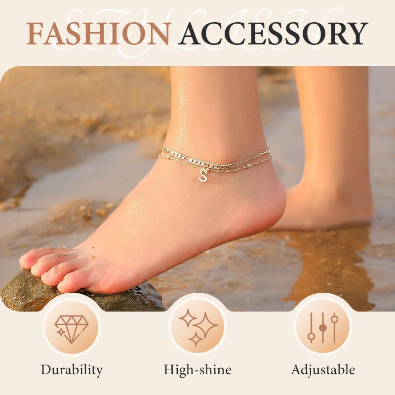 Luxe Layered Anklet | Gold Chain with Rhinestones, Adjustable Fit - Hartwella