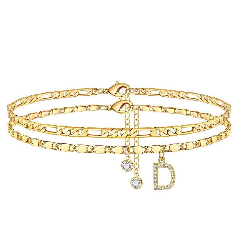 Luxe Layered Anklet | Gold Chain with Rhinestones, Adjustable Fit - Hartwella