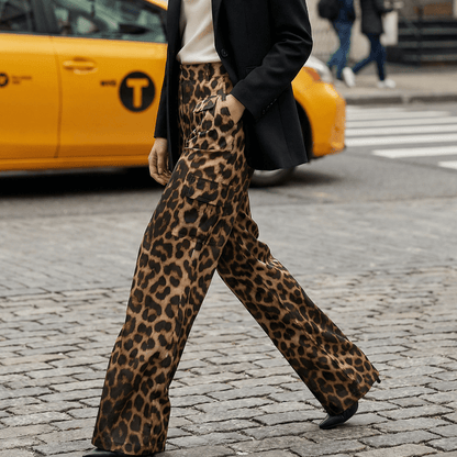 Luxe Leopard Trousers | Wide - Leg, Breathable Fabric - Hartwella