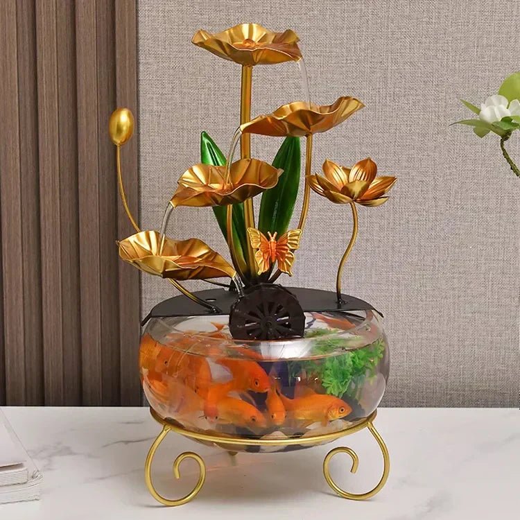Luxe Lotus Fishbowl Ornament | Acrylic, Metal Decoration - Hartwella