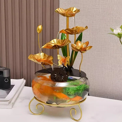 Luxe Lotus Fishbowl Ornament | Acrylic, Metal Decoration - Hartwella