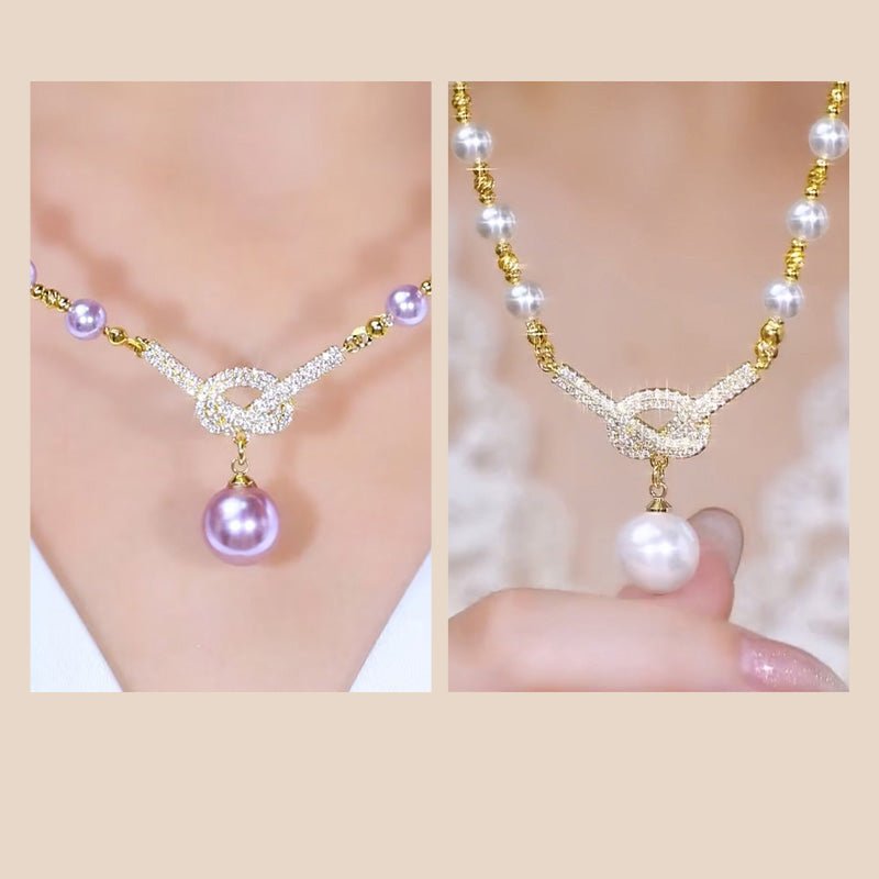 Luxe Pearl Necklace | Simulated Pearls with Rhinestone Accents - Hartwella