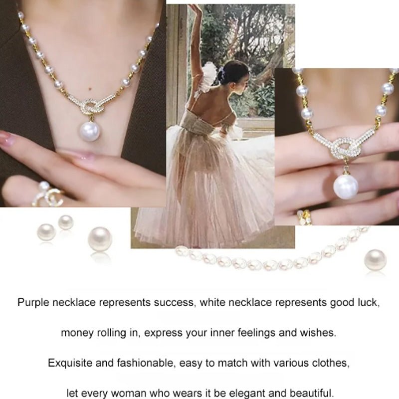 Luxe Pearl Necklace | Simulated Pearls with Rhinestone Accents - Hartwella