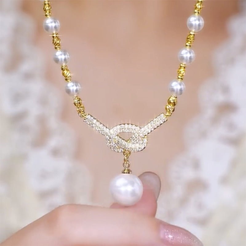 Luxe Pearl Necklace | Simulated Pearls with Rhinestone Accents - Hartwella