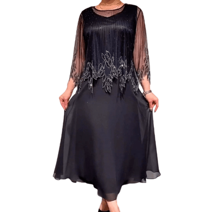 Luxe Shimmer Dress | Elegant Black Tulle Overlay, Formal Wedding Guest Cocktail Dress - Hartwella