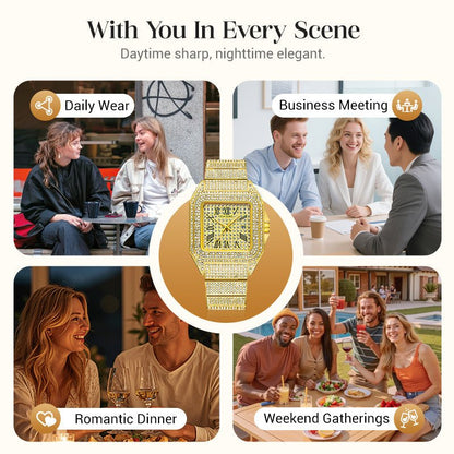 Luxe Square Watch | Rhinestone Accents - Hartwella