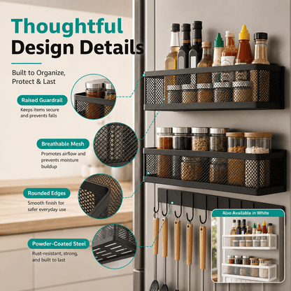 MagmaRack Kitchen Organizer | Magnetic Spice Rack with Hooks, Heavy-Duty Metal - Hartwella
