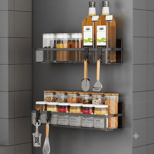 MagmaRack Kitchen Organizer | Magnetic Spice Rack with Hooks, Heavy-Duty Metal - Hartwella