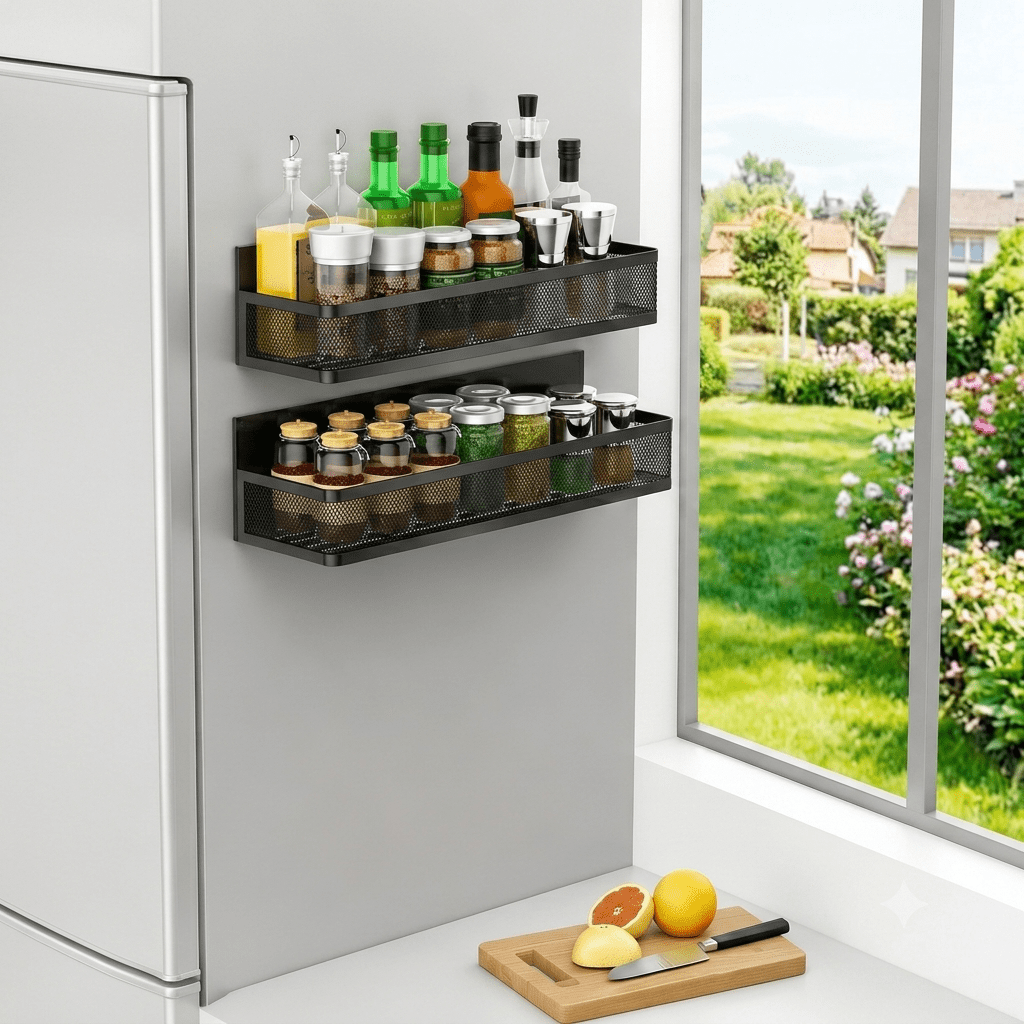 MagmaRack Kitchen Organizer | Magnetic Spice Rack with Hooks, Heavy-Duty Metal - Hartwella