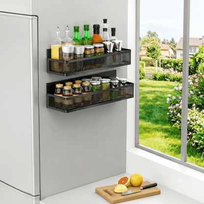 MagmaRack Kitchen Organizer | Magnetic Spice Rack with Hooks, Heavy-Duty Metal - Hartwella