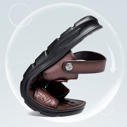 Maverick Beach Sandals | 2 - in - 1 Rotatable Ankle Strap, Durable Leather, Comfortable Footbed - Hartwella