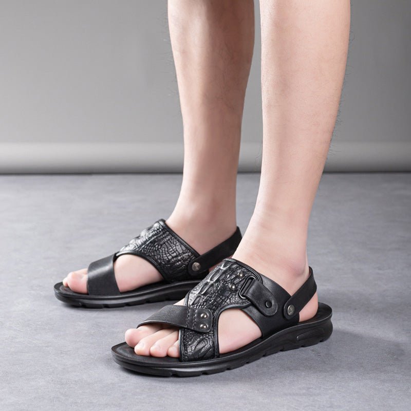 Maverick Beach Sandals | 2 - in - 1 Rotatable Ankle Strap, Durable Leather, Comfortable Footbed - Hartwella