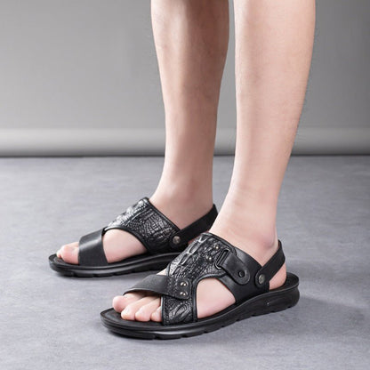 Maverick Beach Sandals | 2 - in - 1 Rotatable Ankle Strap, Durable Leather, Comfortable Footbed - Hartwella