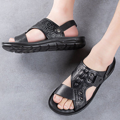 Maverick Beach Sandals | 2 - in - 1 Rotatable Ankle Strap, Durable Leather, Comfortable Footbed - Hartwella