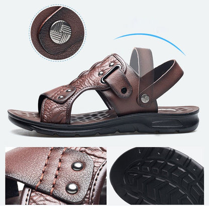 Maverick Beach Sandals | 2 - in - 1 Rotatable Ankle Strap, Durable Leather, Comfortable Footbed - Hartwella
