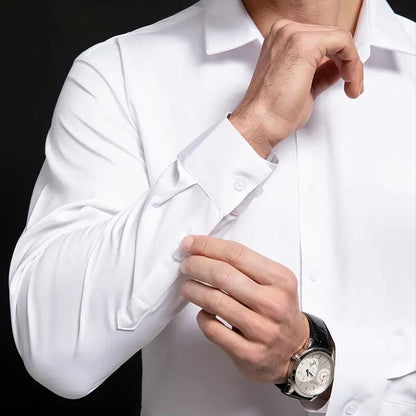 Maverick Men's Dress Shirt | High - Stretch, Wrinkle - Resistant, White - Hartwella