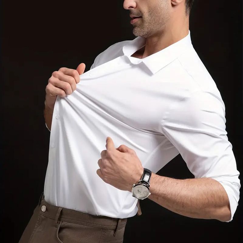 Maverick Men's Dress Shirt | High - Stretch, Wrinkle - Resistant, White - Hartwella
