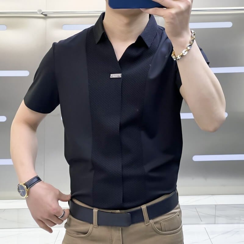 Maverick Men's Dress Shirt | Stretchy, Breathable Patchwork Design - Hartwella