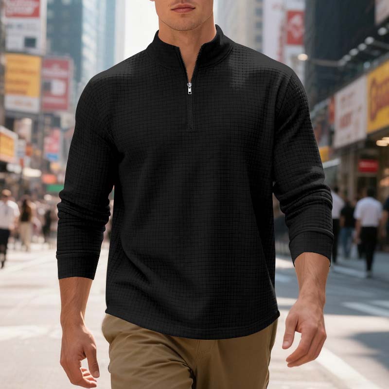 Maverick Men's Quarter Zip Pullover | Textured Jacquard Weave, Versatile Style - Hartwella