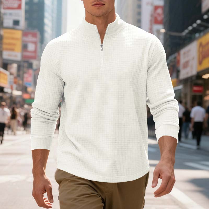 Maverick Men's Quarter Zip Pullover | Textured Jacquard Weave, Versatile Style - Hartwella