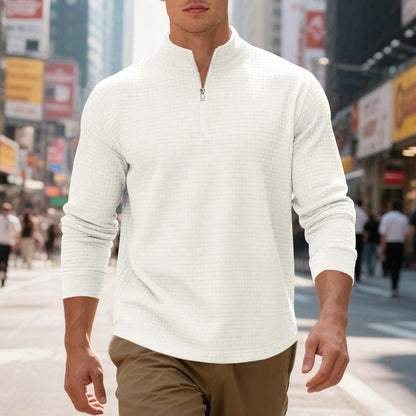 Maverick Men's Quarter Zip Pullover | Textured Jacquard Weave, Versatile Style - Hartwella