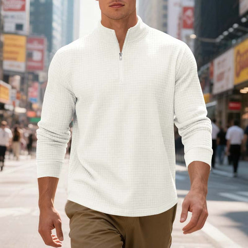 Maverick Men's Quarter Zip Pullover | Textured Jacquard Weave, Versatile Style - Hartwella