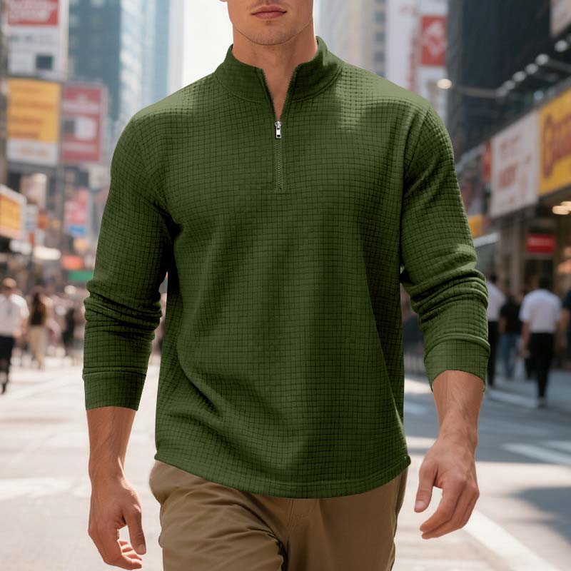 Maverick Men's Quarter Zip Pullover | Textured Jacquard Weave, Versatile Style - Hartwella