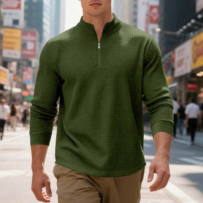 Maverick Men's Quarter Zip Pullover | Textured Jacquard Weave, Versatile Style - Hartwella