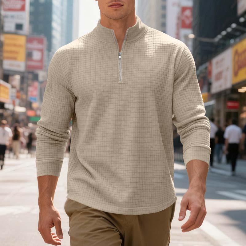 Maverick Men's Quarter Zip Pullover | Textured Jacquard Weave, Versatile Style - Hartwella