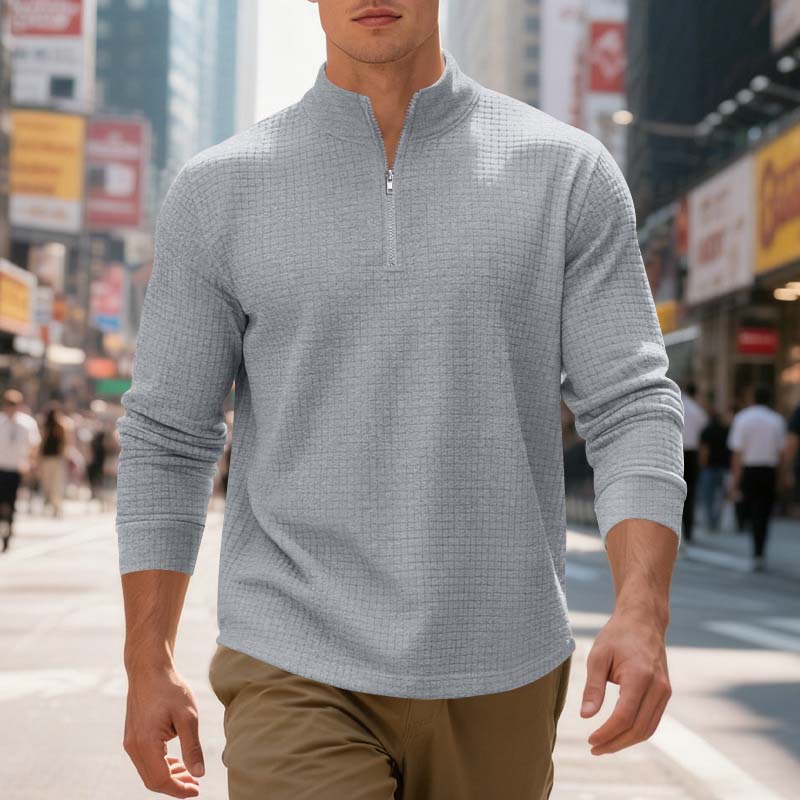 Maverick Men's Quarter Zip Pullover | Textured Jacquard Weave, Versatile Style - Hartwella