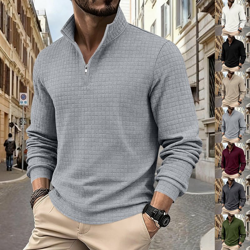 Maverick Men's Quarter Zip Pullover | Textured Jacquard Weave, Versatile Style - Hartwella