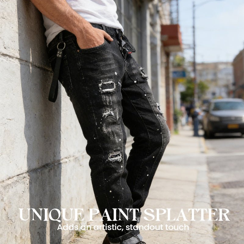 Maverick Slim Fit Jeans | Distressed Ripped Black Design - Hartwella