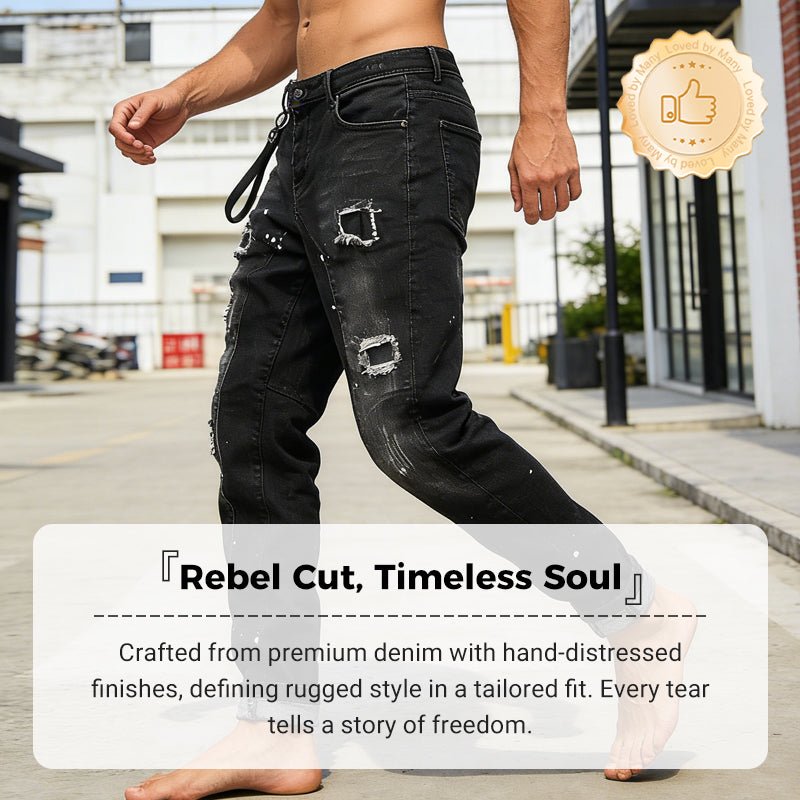 Maverick Slim Fit Jeans | Distressed Ripped Black Design - Hartwella