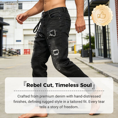 Maverick Slim Fit Jeans | Distressed Ripped Black Design - Hartwella