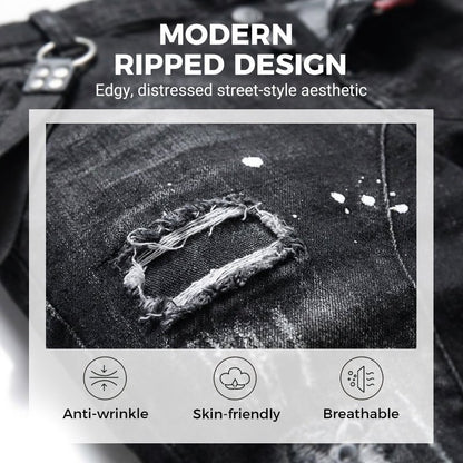 Maverick Slim Fit Jeans | Distressed Ripped Black Design - Hartwella