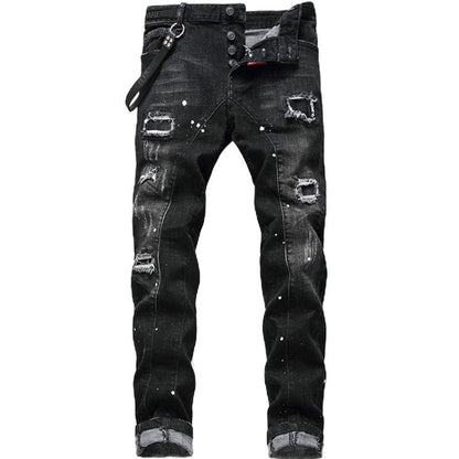Maverick Slim Fit Jeans | Distressed Ripped Black Design - Hartwella