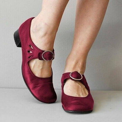 Maya Jane Shoes | Comfortable Low Heeled Cow Leather, Buckle Fastening - Hartwella