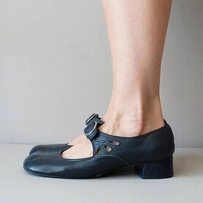 Maya Jane Shoes | Comfortable Low Heeled Cow Leather, Buckle Fastening - Hartwella