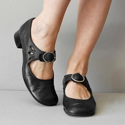 Maya Jane Shoes | Comfortable Low Heeled Cow Leather, Buckle Fastening - Hartwella