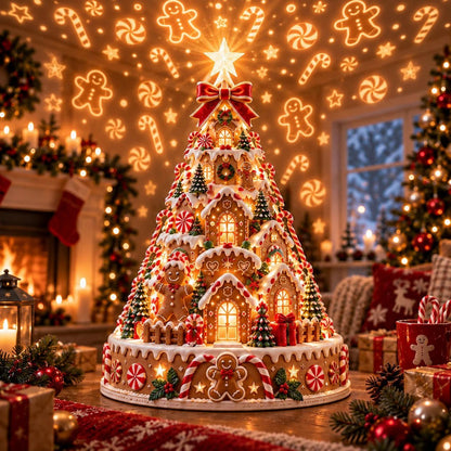 Merrin Christmas Village Tree | Warm Ivory, Red, Green, Antique Gold - Hartwella