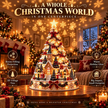 Merrin Christmas Village Tree | Warm Ivory, Red, Green, Antique Gold - Hartwella