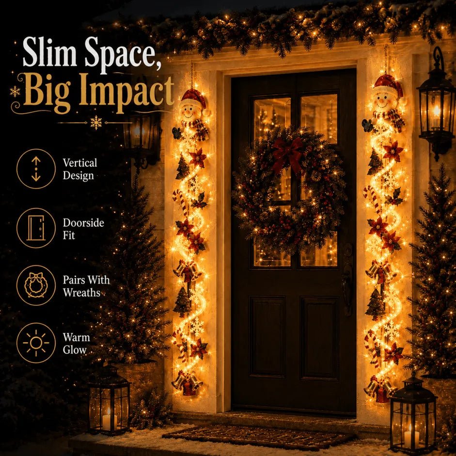 MerryGlow Christmas Door Hanger | Handcrafted, 6 Festive Light Designs - Hartwella