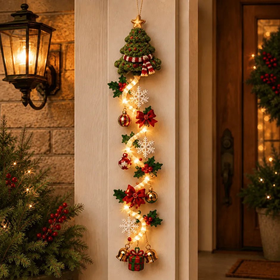 MerryGlow Christmas Door Hanger | Handcrafted, 6 Festive Light Designs - Hartwella