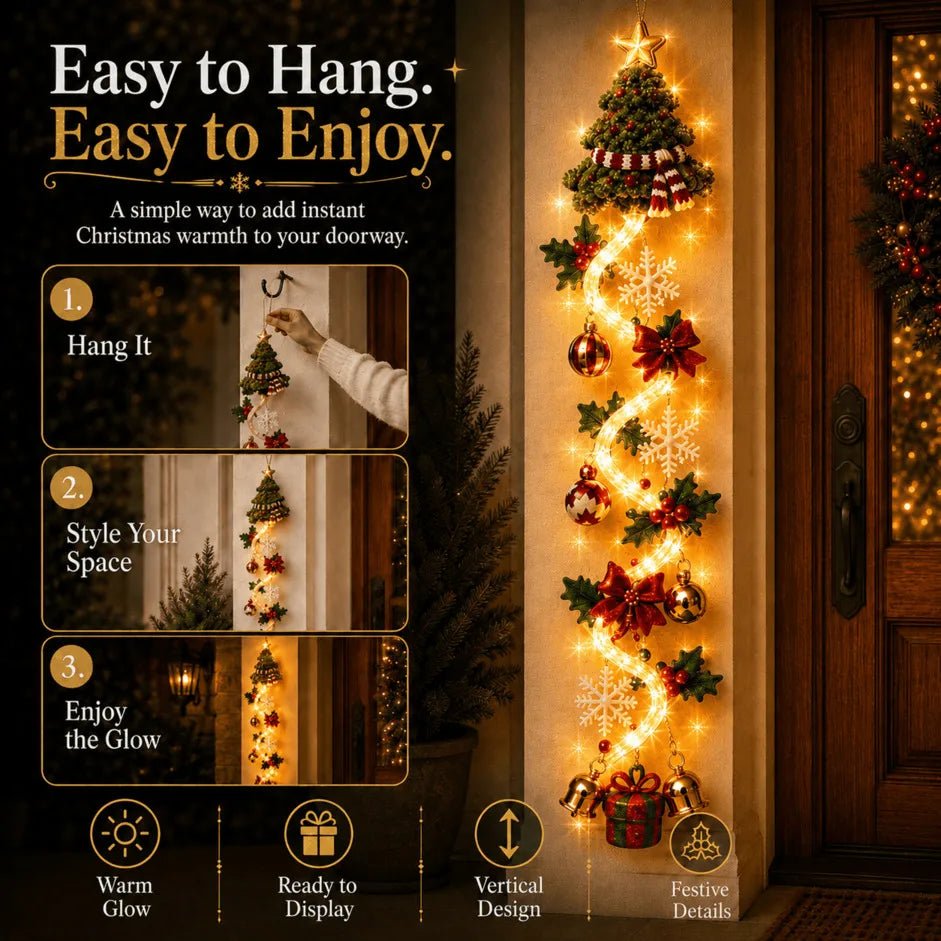 MerryGlow Christmas Door Hanger | Handcrafted, 6 Festive Light Designs - Hartwella