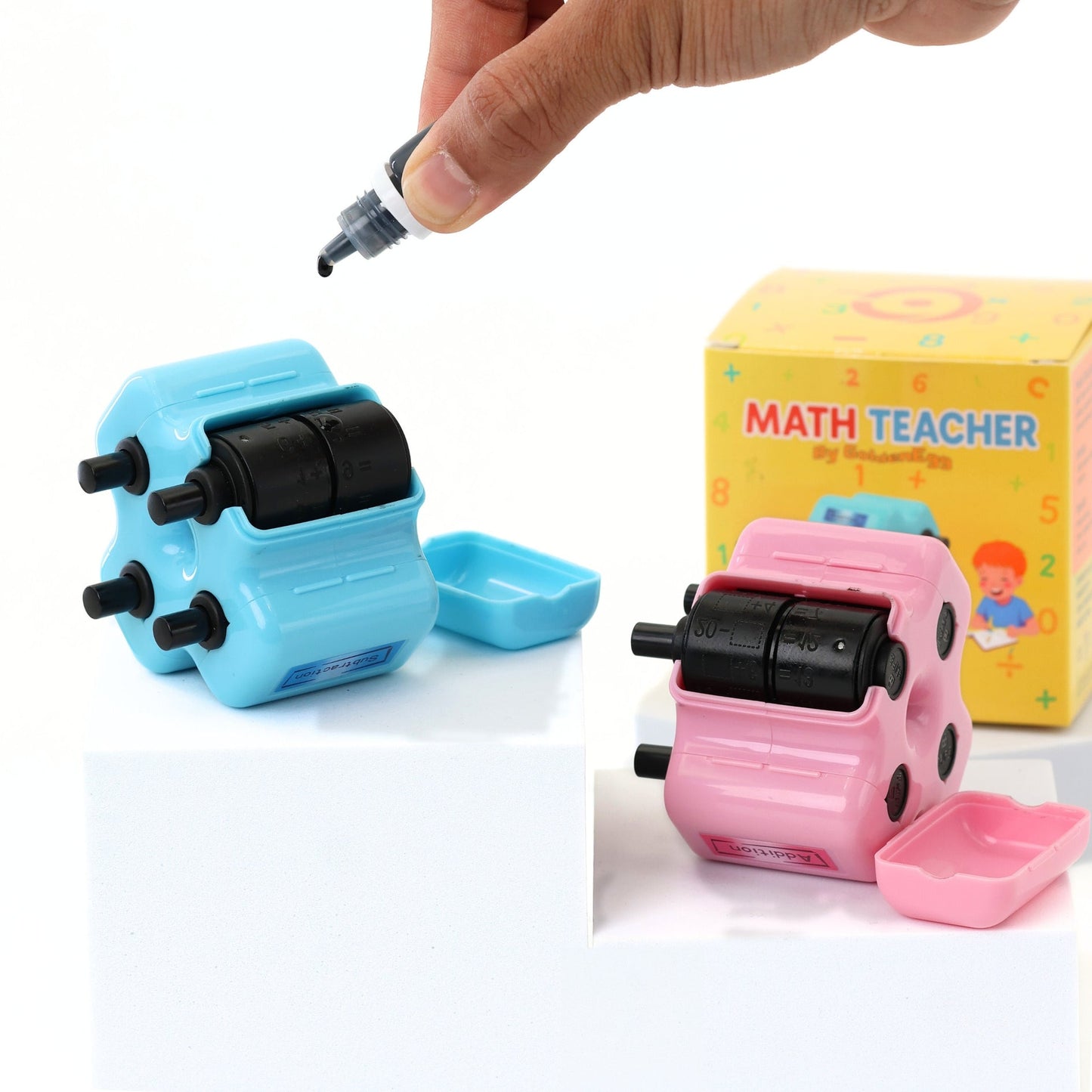 Mighty Math Roller Stamp | 4 - in - 1 Exercise Creator, Refillable Ink - Hartwella